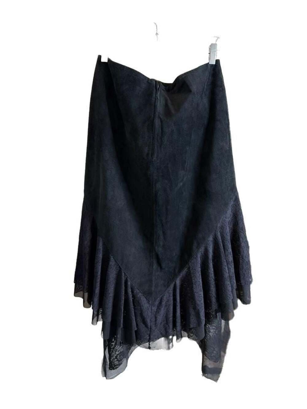 Europa Black Suede and Lace Handkerchief Hem Skirt Size 12